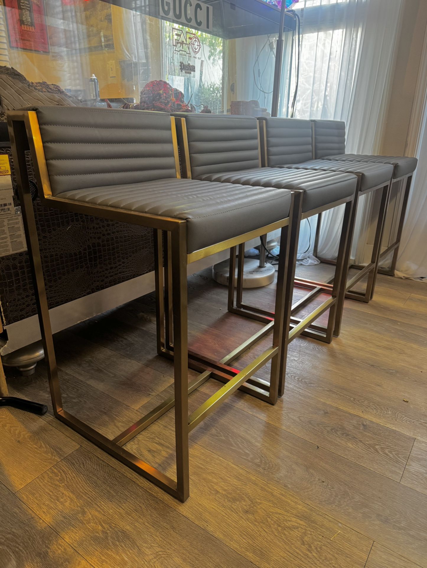 Modern Grey Ripple Counter Stool With Brushed Gold Frame X 4