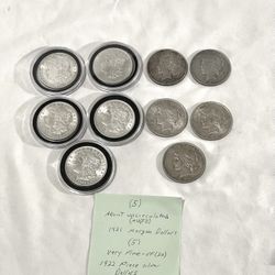 About Uncirculated-AU(50)  1921 Morgan Silver Dollars & Extremely Fine 1922 Peace Silver Dollars. 
