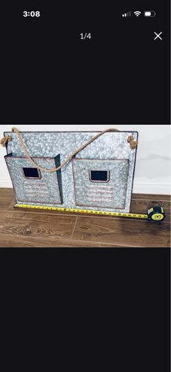 Metal mail wall organizer galvanized metal & rope
