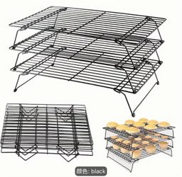 3 Tier Stackable Cooling Racks for Cooking and Baking, Black Grid Wire Baking Rack, For Oven Cooking, Baking, Grilling, Roasting, Dishwasher Safe, Bac