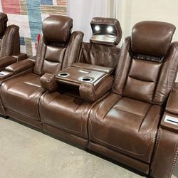 The Man Den Brown Power Reclining Living Room Set Sofa And Loveseat 
