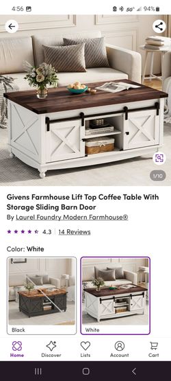 White folding lifting top coffee table.