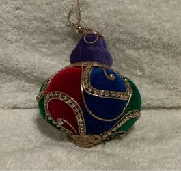 Jeweled Velvet Christmas Ornament - Multicolor Beaded Ball