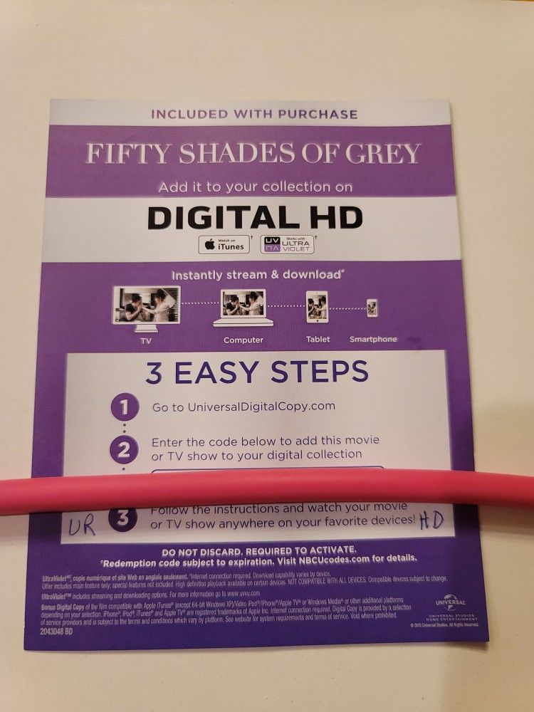 $4 HD DIGITAL MOVIE CODE. FIFTY SHADES OF GREY. $4 OR TRADE FOR A MOVIE TITLE I DO NOT ALREADY OWN.