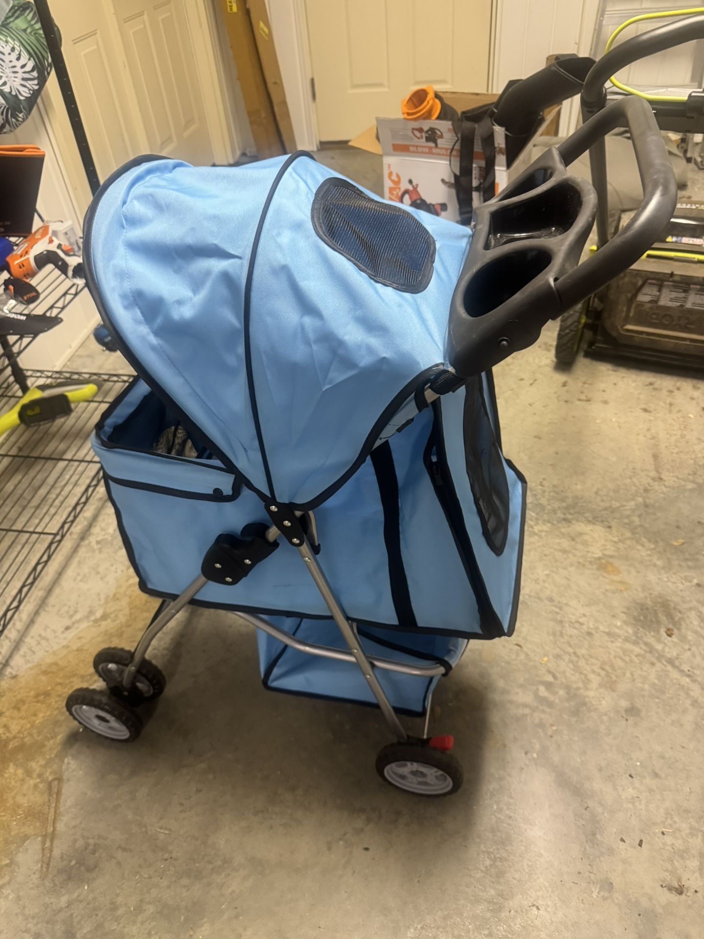 Bestpet Blue Foldable Pet Stroller - 360 degree wheels