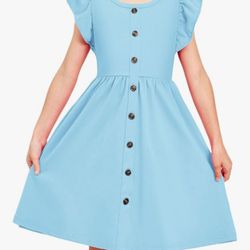 Arshiner Toddler Girls Dresses Flutter Sleeve Decorative Button Down A-line Sundress
Size 100. See size chart on pic. Approximately for 4-5 year old. 