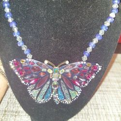 BETSY JOHNSON BUTTERFLY WITH CRYSTAL BEAD NECLACE