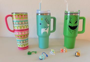 ** Large holiday metal insulated tumblers cups. Nightmare before christmas.
