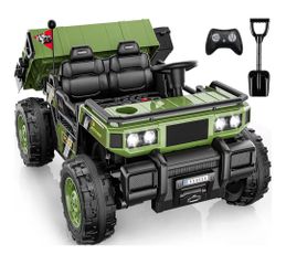 Car kids 24V 2-Seater Ride On Dump Truck w/Electric Dump Bed, 4X100W Powerful Motors, up to 4.5Mph, 20" Spacious Seat, Remote Control, Shovel, Toolbox