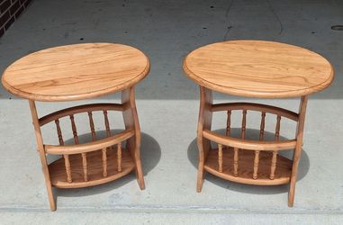 Set Of 2 Solid Oak Magazine Rack End Table