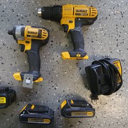 Dewalt Impact And Drill With 3 Batteries And Charger