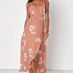Lulus All Mine Rusty Rose Floral Print High-Low Wrap Dress