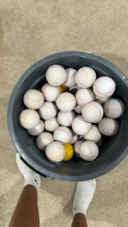 A bucket of squishy baseballs