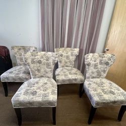 4 Black and White Upholstered Dining Chairs. French Theme