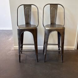 Bistro Style Metal Bar Stool in Dark Grey Finish- 4 Stools 