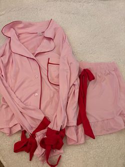 Pink Pajama Set with Red Trim