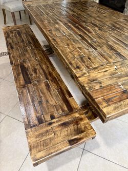 Rustic Wood Dining Table with Bench