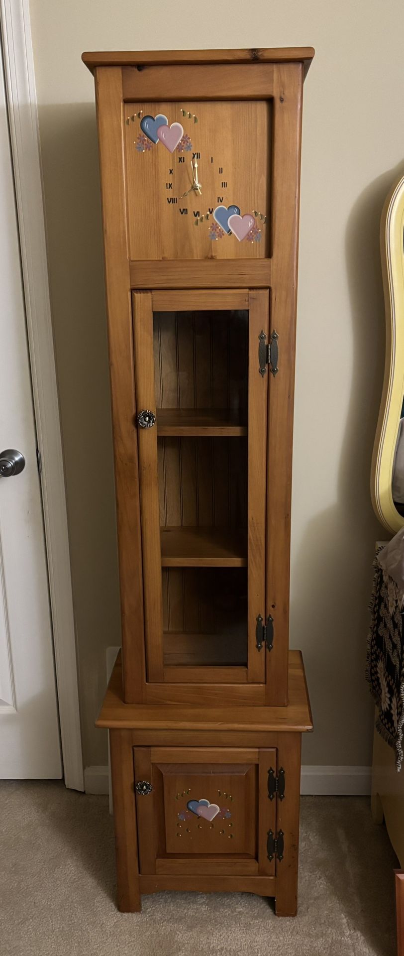 Country Cabinet Glass Hutch with Clock