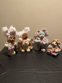 4 Easter Bunny Figurines