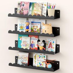 Nursery Book Shelves, 17 in. Metal Floating Shelves for Wall (4 Pack) Shelf for Kids Bedroom
