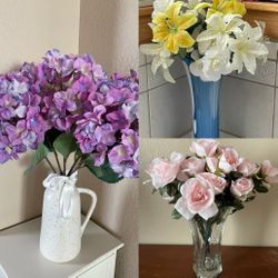 Silk Flowers With Vases 