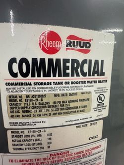 120 gallon Rheem Ruud  commercial water heater