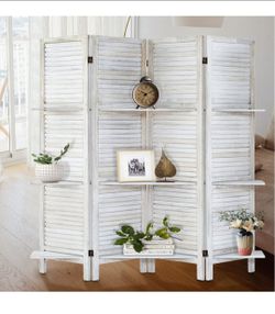 4-Panel Wood Room Divider with Shelves