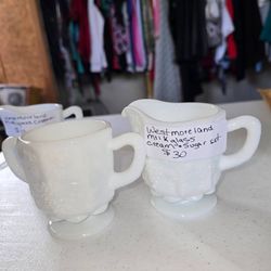 Vintage Milk Glass Creamer and Sugar Bowl By Westmoreland