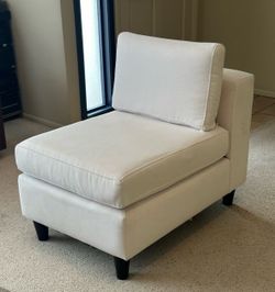 Like New Custom Made Cream Modern Armless Club Chair Performance Fabric Removable Covers Stylus Soleil