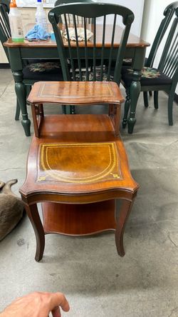 Vintage Tiered Step End Table with Leather Top