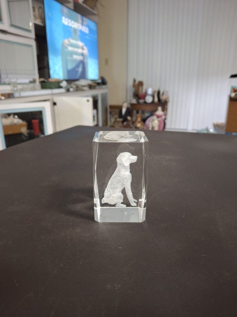 3D Laser Etched Crystal Glass Dog Hologram Paperweight 3"H X 2"SQ