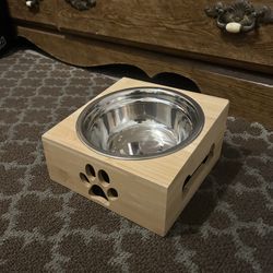 Stylish Wood Pet Bowl Stand + Metal Bowl