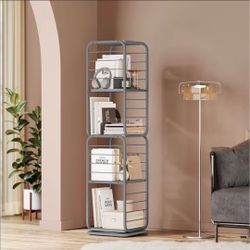 New, VASAGLE 4-Tier Rotating Bookshelf: A Bookcase with Built-in Bookends, Ideal for Small Spaces and Corner Use,Constructed with a Sturdy Steel Frame