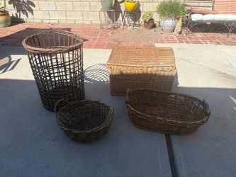 Set of 4 Wicker and Woven Farmhouse Baskets