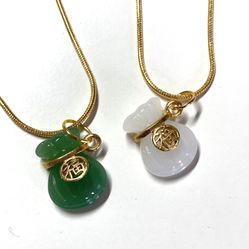 2pcs Jade Jadeite Money Pocket Pendant Necklace