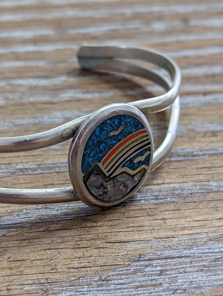 Vintage Handmade Sterling Silver Southwestern Bangle Bracelet 