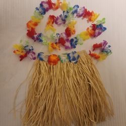 Hula Grass Skirt Child's Costume. Size M Flower Leis Included. 