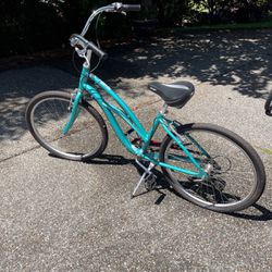 7 Speed Teal Raleigh Cruiser Bike With New Wide Seat 