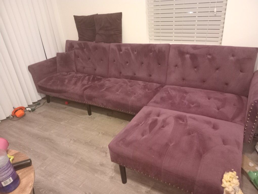 Used Purple Velvet Sleeper Sofa-Free