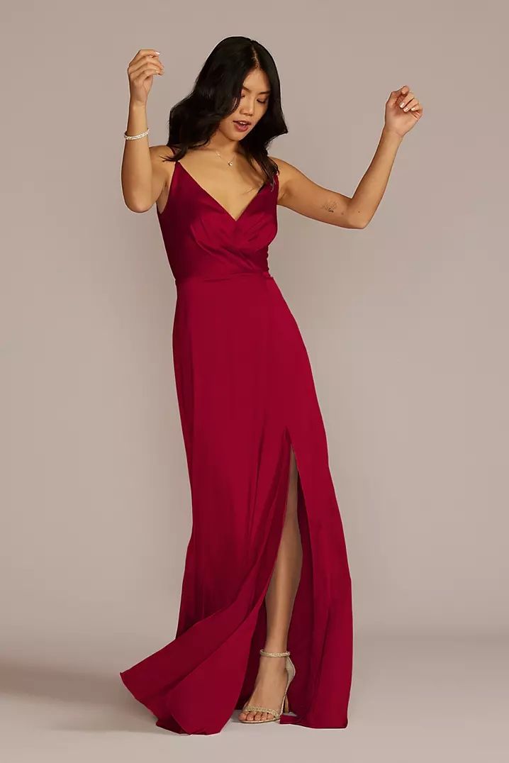 Barely Worn Charmeuse Cowl Back Bridesmaid Dress In Cinnamon Color
