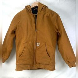 Carhartt Brown Hooded Sherpa Fleece Workwear Jacket Boys XL 18-20 Or Men Small