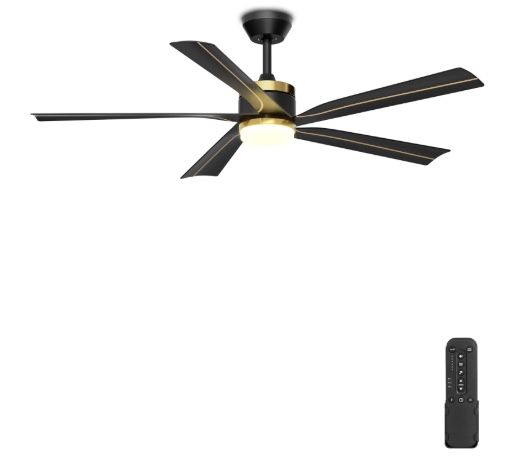 56 inch Black Gold Ceiling Fan with light and Remote Control