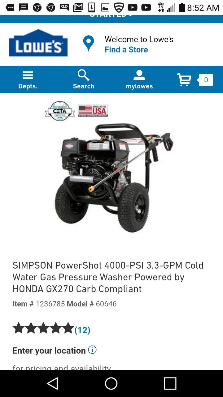 Simpson pressure washer 4000 psi with honda motor