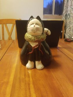 Sakura Earthenware Christmas Cat Fiddlestix Cookie Jar