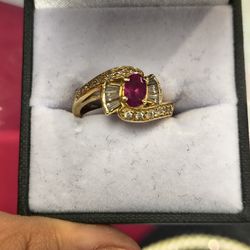 Diamond Ring With Red Stone 