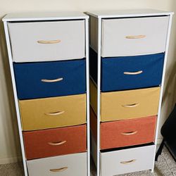 Two 5 Drawer Storage Shelves