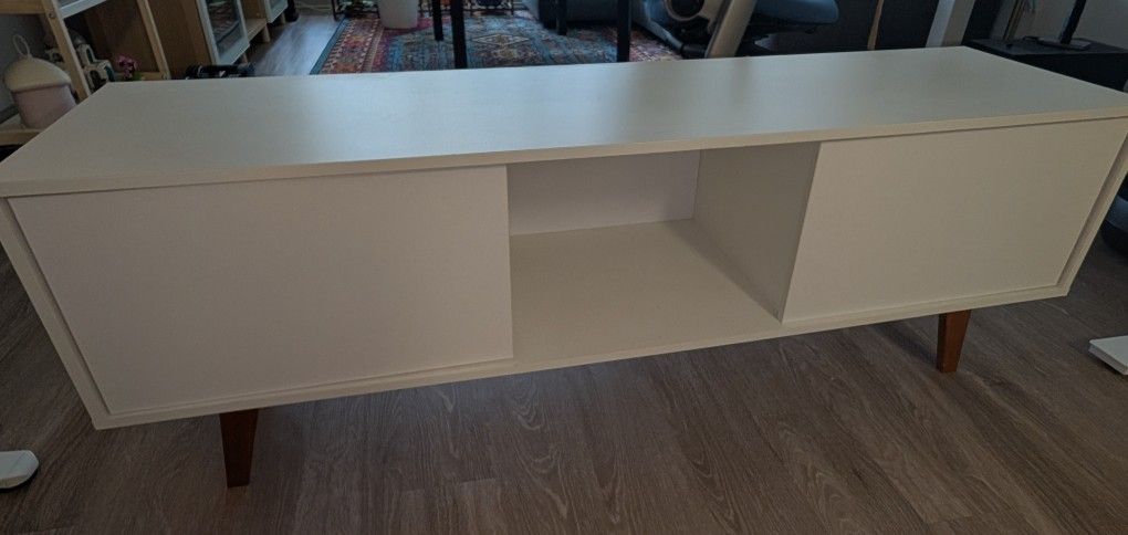 TV Stand 60" White/Wood Accent Legs