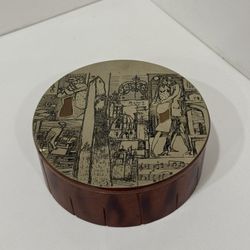 Vintage Wooden Box with beautiful details on the metal lid