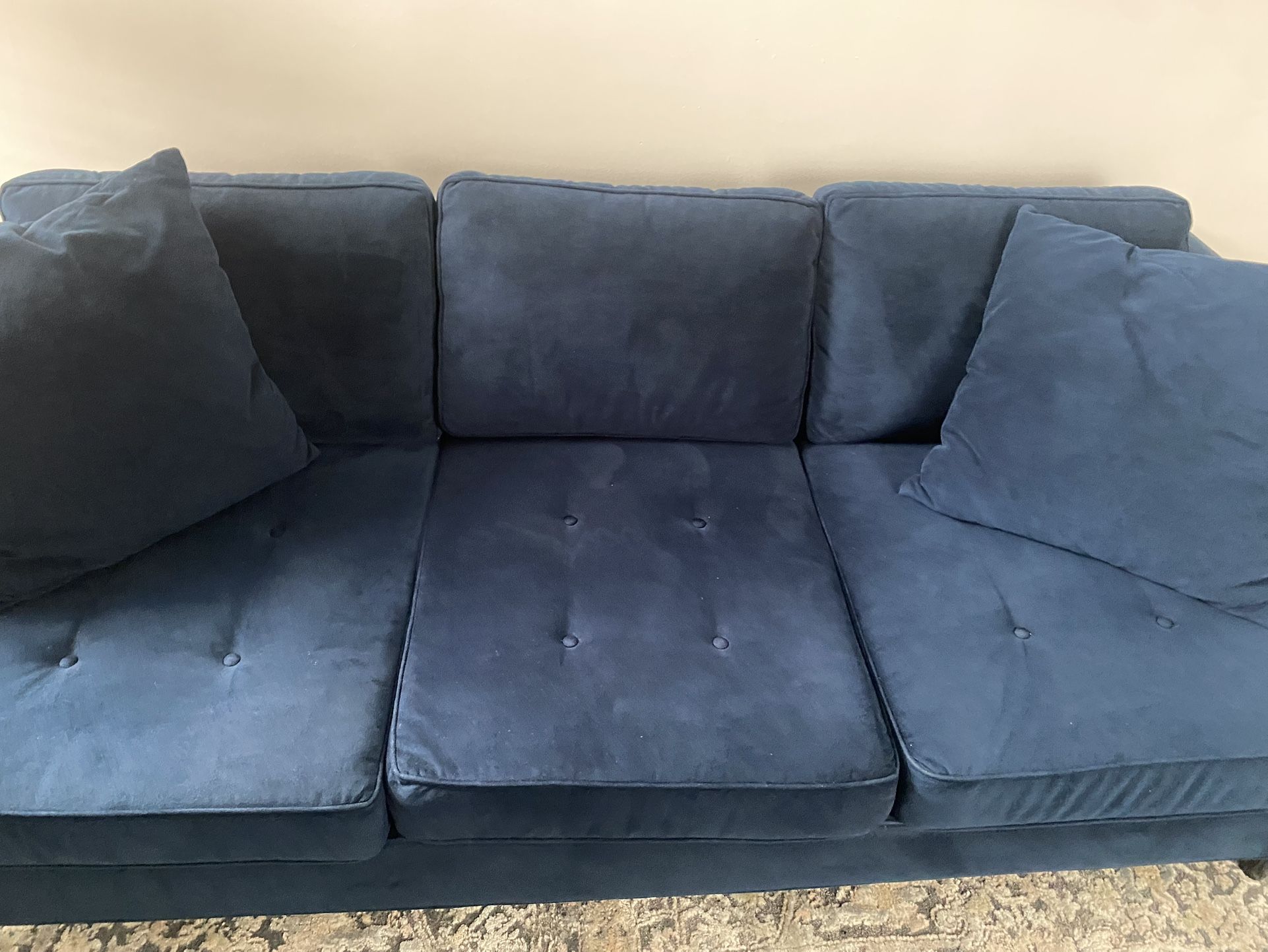 Modern Blue Velvet Sofa – Excellent Condition