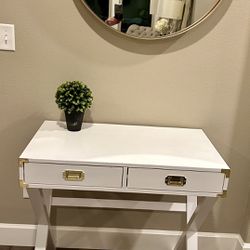 Side Table Or Desk With Gold Accents & 2 Drawers